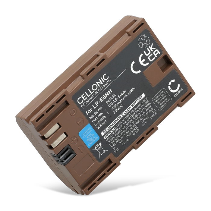 Batterij LP-E6 met Type C input voor Canon EOS 80D, 70D, 60D, 7D, 6D, 5DS, EOS 5D Mark IV, III, II 2000mAh van CELLONIC