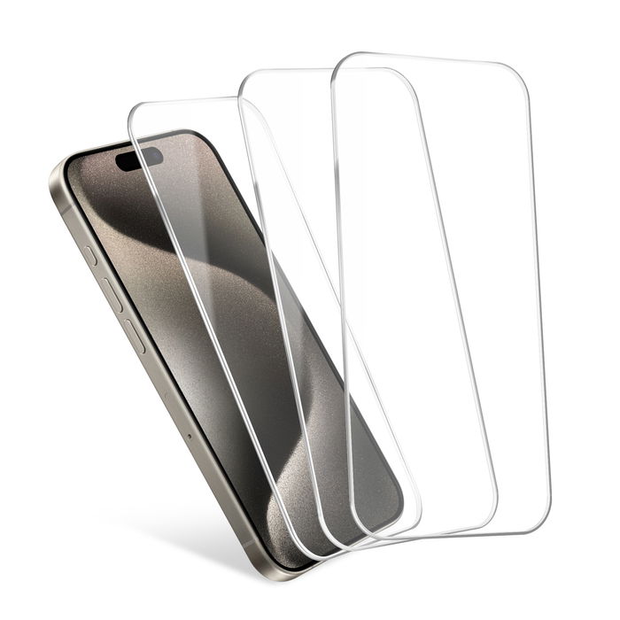 3x CELLONIC iPhone 15 Pro Screenprotector – Volledig zelfklevende schermbeschermer 2,5D 6,1 inch met 0,33 mm ultradun beschermfolie 9H gehard beschermglas