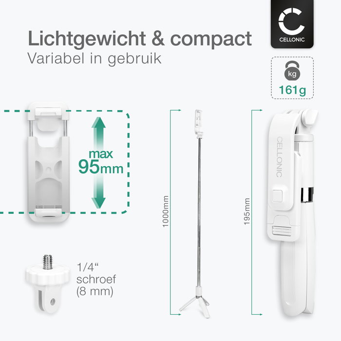 INF Draadloze schermspiegeling selfie stick met statief, compatibel met