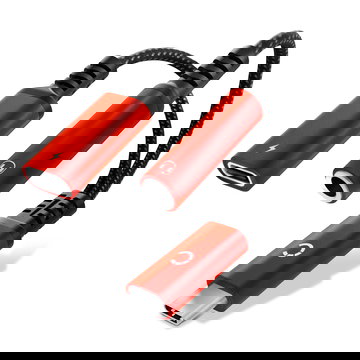 Adapter USB C naar aux jack en USB C splitter voor audio en lader met 60 W PD snelladen voor iPhone, Samsung, telefoon, headset, oortjes - Rød