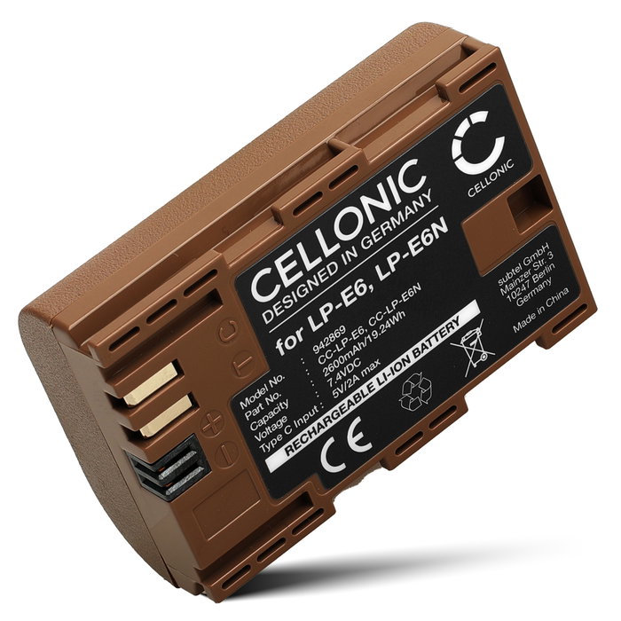 Batterij voor Canon EOS 80D, 70D, 60D, 7D, 6D, 5DS, EOS 5D Mark IV, III, II TLP-E6P Accu (2600mAh, 7.4V) van CELLONIC