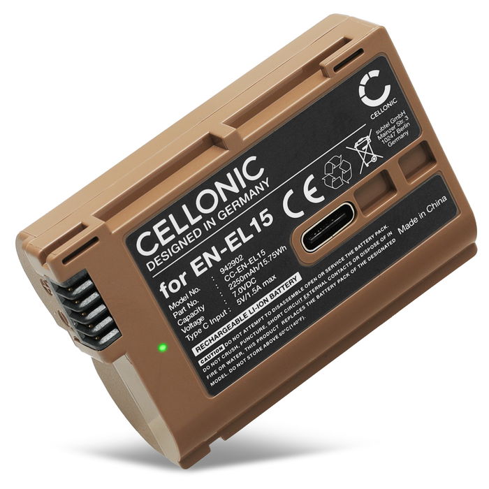 1x Batterij voor Nikon D850 D750 D7500 1 V1 D810 D800 D7100 D7000 EN-EL15 EN-EL15b EN-EL15a Accu (2250mAh, 7.4V) van CELLONIC