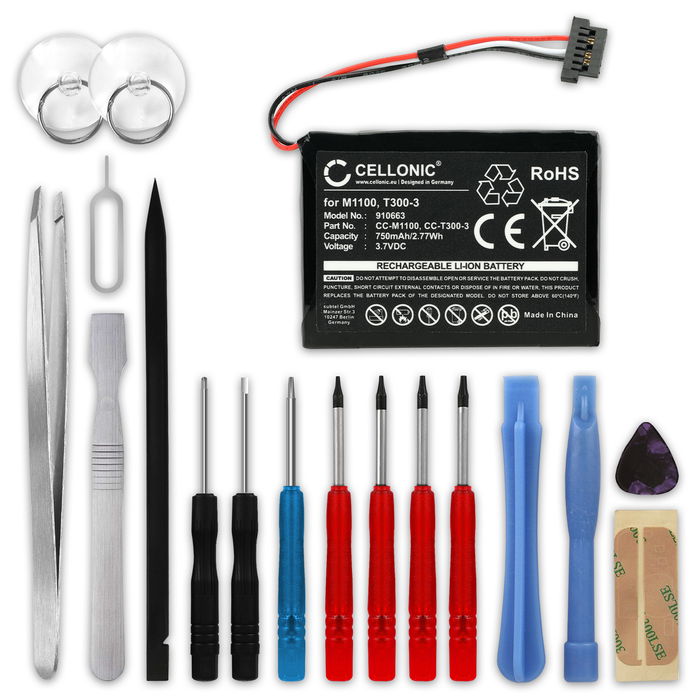 Battery for Mitac Mio Moov M400, Mio Moov M405, Mio N177, Mio Moov 500, M1100, 338937010172 750mAh + Tool-kit 17pcs from subtel