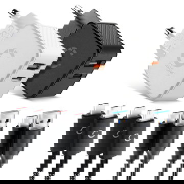 CELLONIC Reisset – 2x Dubbele Lader USB-C & USB + 4x Oplaadkabel voor Smartphone, Laptop, GPS, Tablet, Speaker, Smartwatch en meer – 2x 20W PD USB Snellader in Zwart en Wit