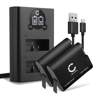 2x Batterij voor GoPro Hero 13, AHDBT-1301 AHDBT-1301PR Accu (1900mAh, 3.89V) + Dubbele Oplader van CELLONIC