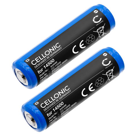 2x Battery for Ledlenser iH5R; ML4; P5R Core, Work; MH5; MH4 14500 (800mAh, 3.7V) from CELLONIC