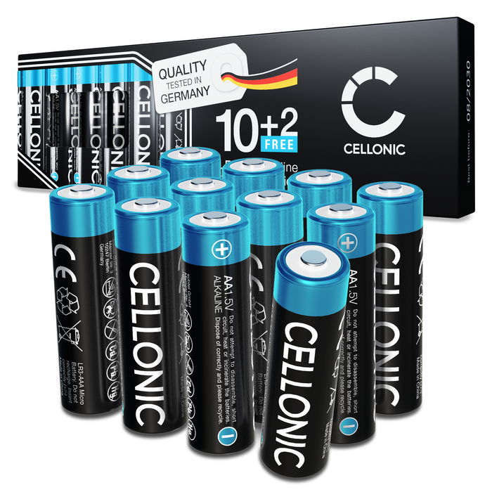 12-pack CELLONIC 1.5V Alkaline AA-batterijen – 2900mAh LR6, AM3, Mignon, MN1500 wegwerpbatterijen voor afstandsbedieningen, speelgoed, zaklampen, klokken & meer