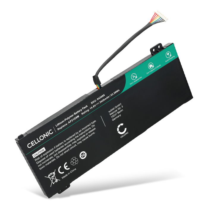 1x Batterij voor Acer Nitro 5, V 15, 16 AN160-51, 16 AN515-46, 5 AN515-46, 5 AN515-47, 5 AN515-58, AN16-51, Acer AP21D8M, CS-ACN161NB, KT.0040G.015 Laptop - 3620mAh 14.8V 