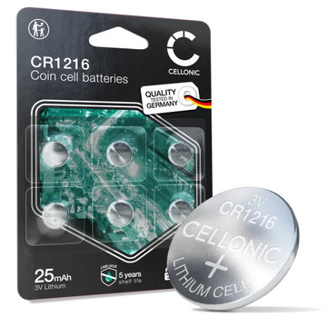 CELLONIC CR1216 Knoopcelbatterijen (Lithium, 25mAh, 3V) voor Polshorloges Autosleutels Medische apparaten – x6-pack