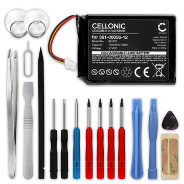 Batterij voor Garmin Edge Explore 2, Dezl OTR700, 361-00056-12 (750mAh, 3.7V) + Schroevendraaier-set van CELLONIC